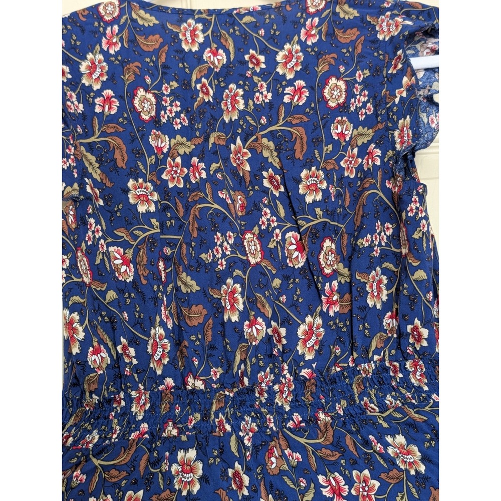 Blue Floral High Low Maxi Dress Smocked Waist Boho Ruffle Small - Picture 3 of 7